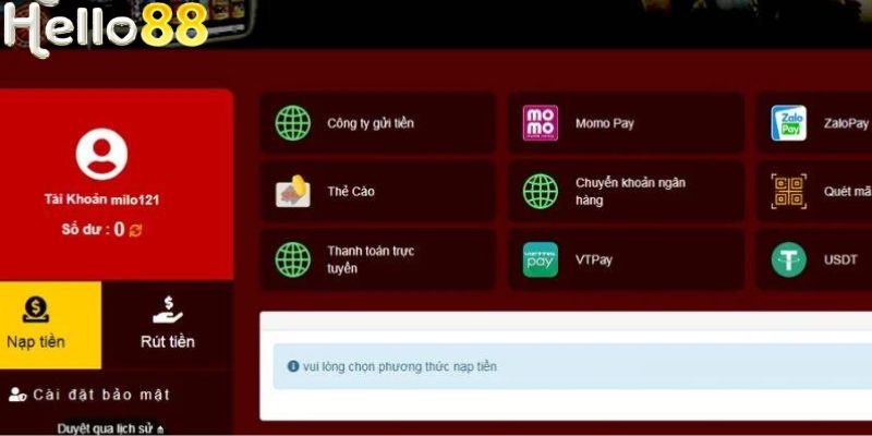 Hướng dẫn nạp tiền Hello88 chuẩn xác, nhanh chóng, an toàn